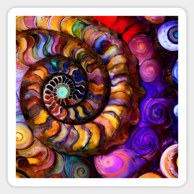 Artistic Nautilus Ammonite Spiral Swirl Abstract Geology Sticker by LittleBean